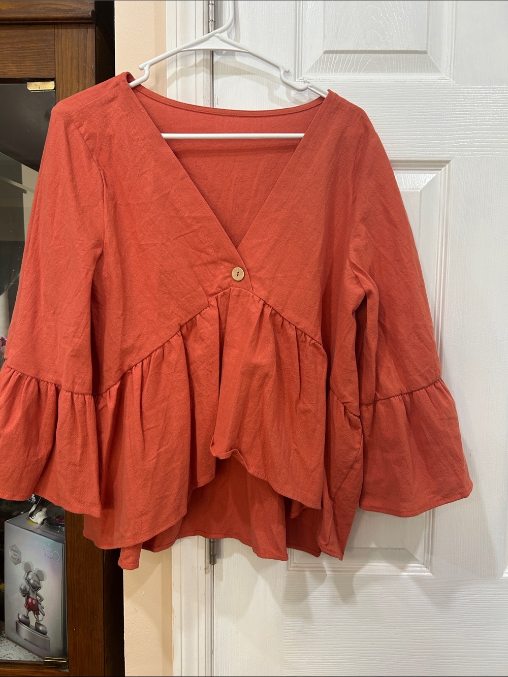 SHEIN Rust Button-Front Ruffled Peplum Blouse